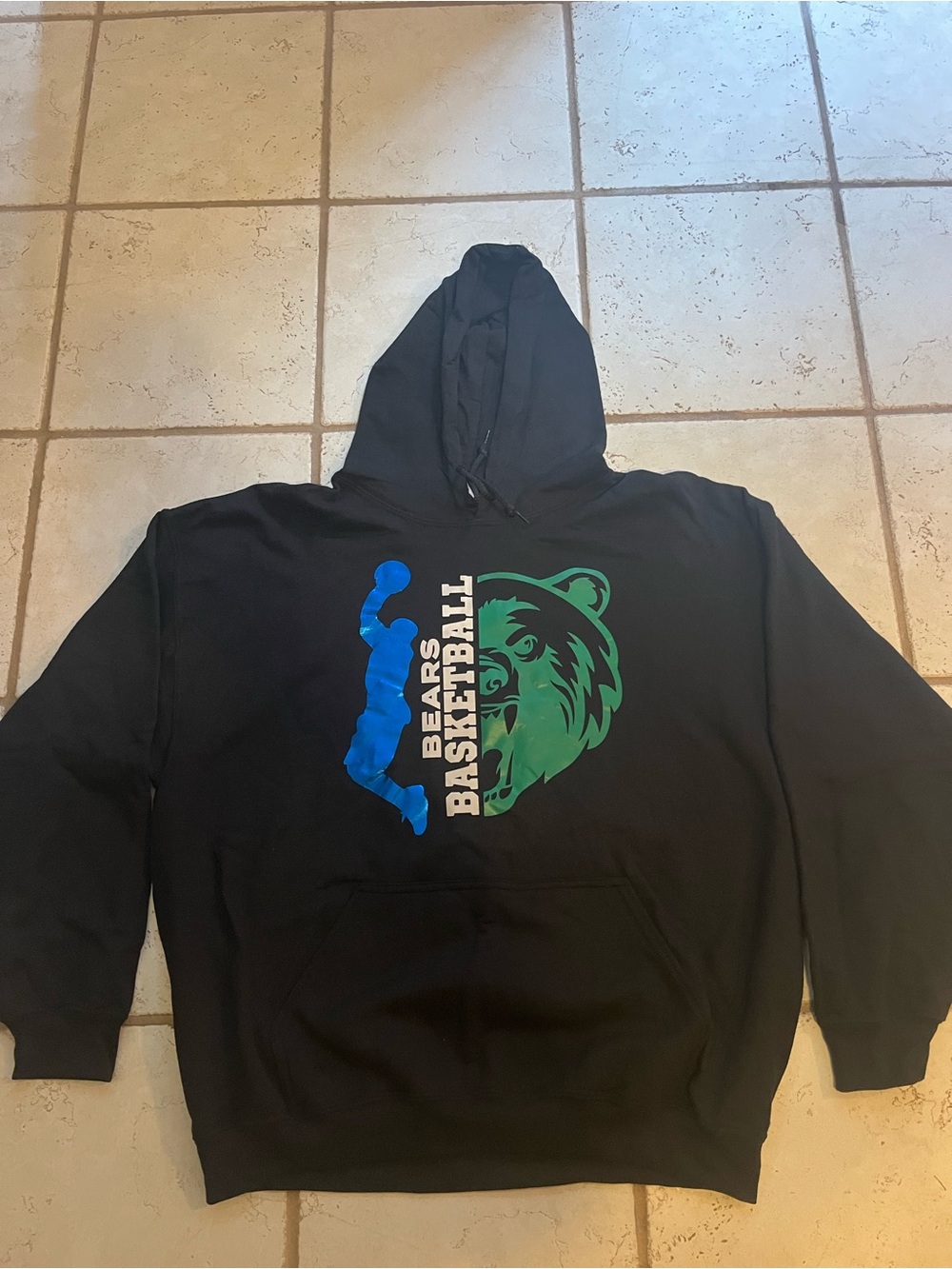 Black Hoodie with Blue and Green Bears Basketball Graphic